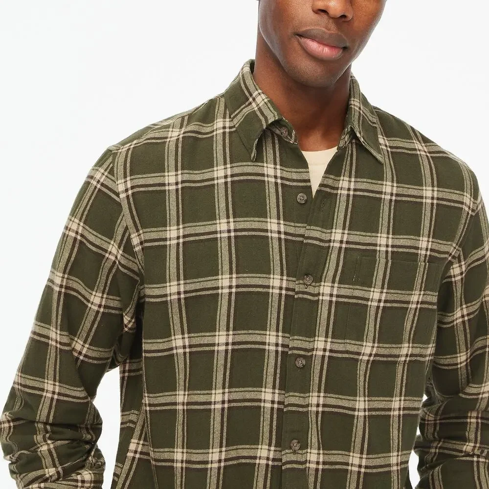 NWT J. Crew Men's Classic Flannel Shirt Plaid Spanish Moss Green Pale Oak SZ XS